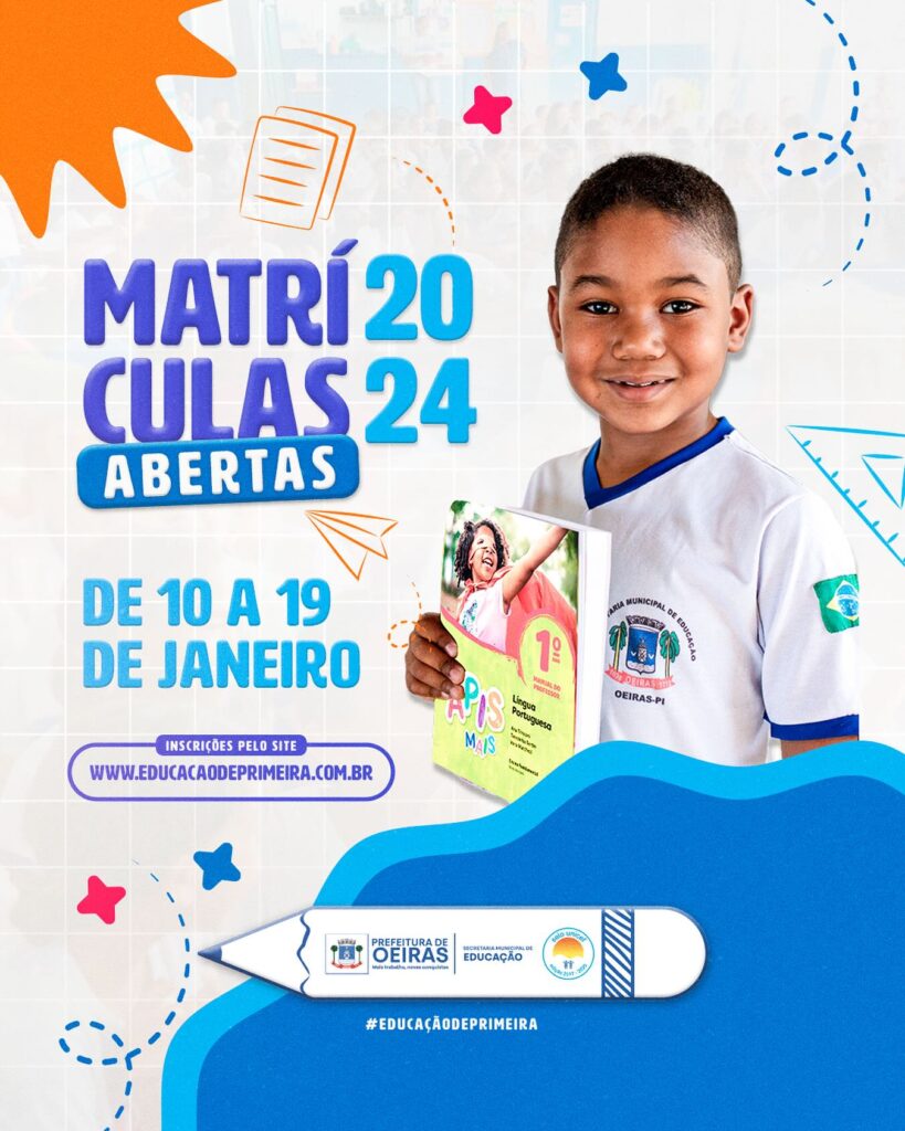 Educação Municipal abre matrículas para o ano letivo 2024 em Oeiras
