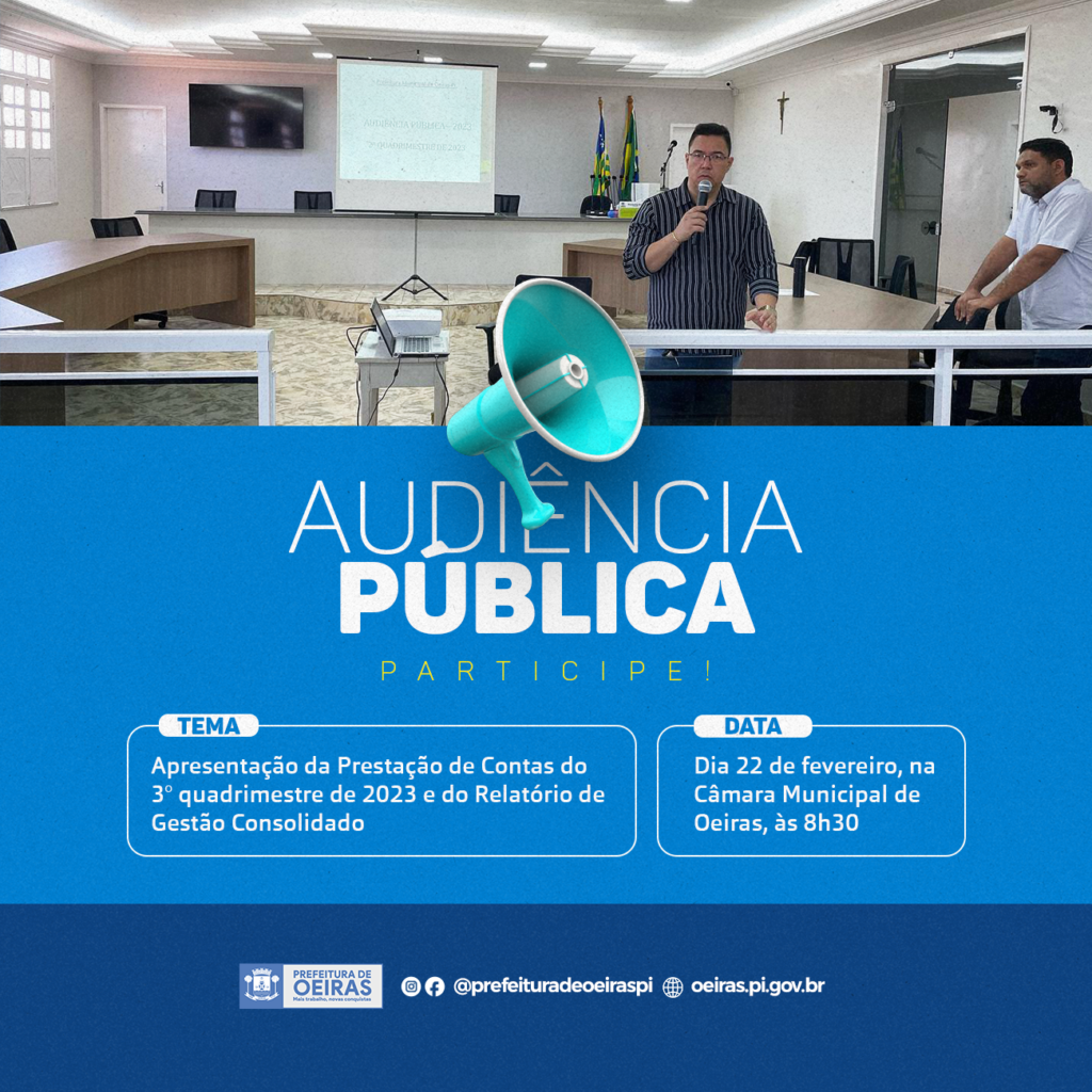 Audiência pública para apresentação do Relatório de Gestão Consolidado 2023 acontecerá dia 22 de fevereiro