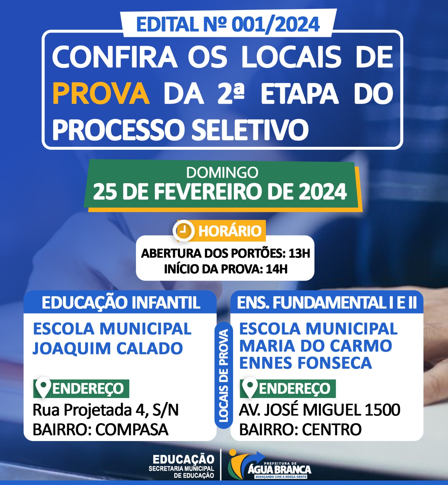 Prefeitura de Água Branca divulga locais de provas da 2ª etapa de processo seletivo – Prefeitura Municipal de Água Branca – PI
