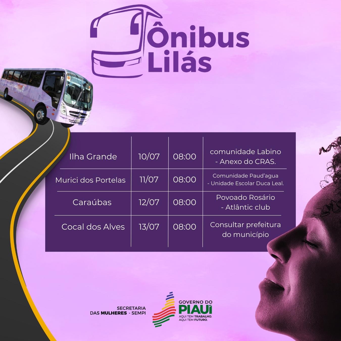 Secretaria das Mulheres promove ações do Ônibus Lilás em 4 cidades piauienses