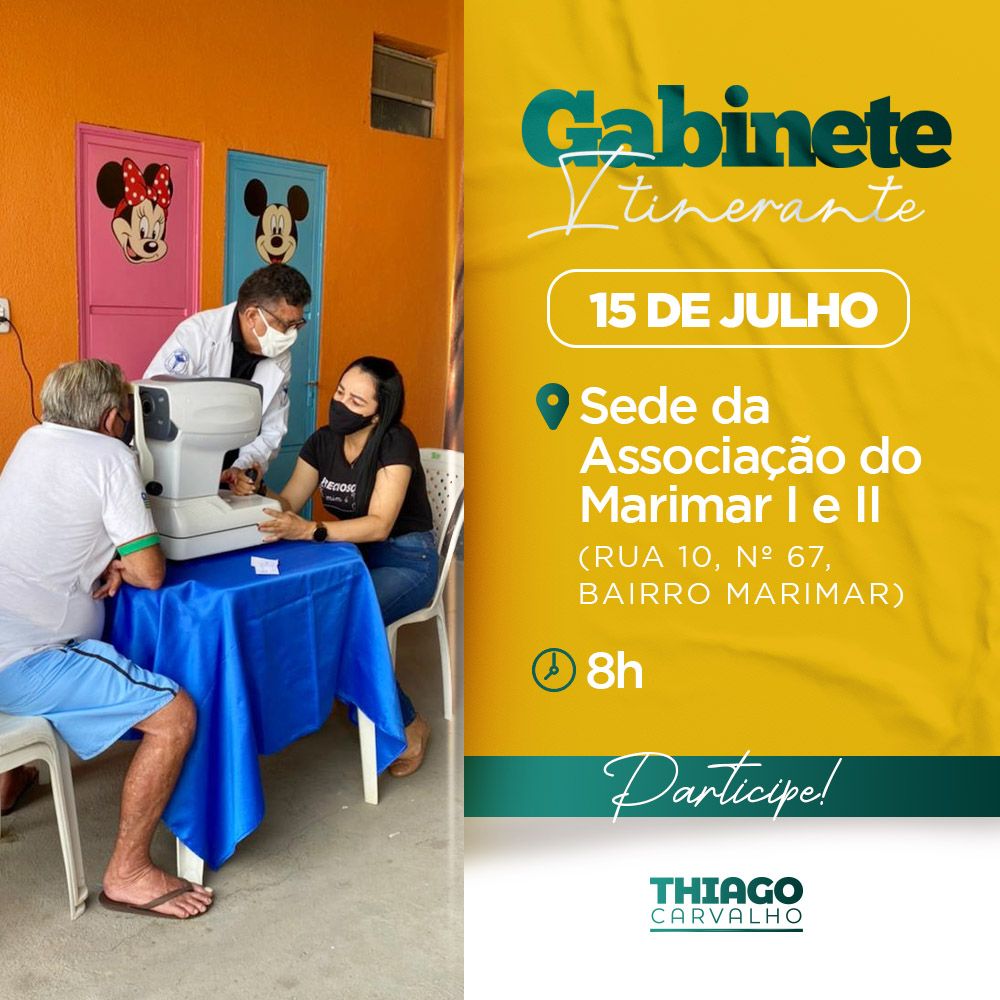 Vereador Thiago Carvalho realizará gabinete itinerante no bairro Marimar neste sábado (15/07)
