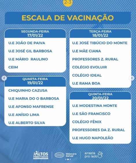 Prefeitura de Altos-PI anuncia 3° da Pfizer para trabalhadores da educação