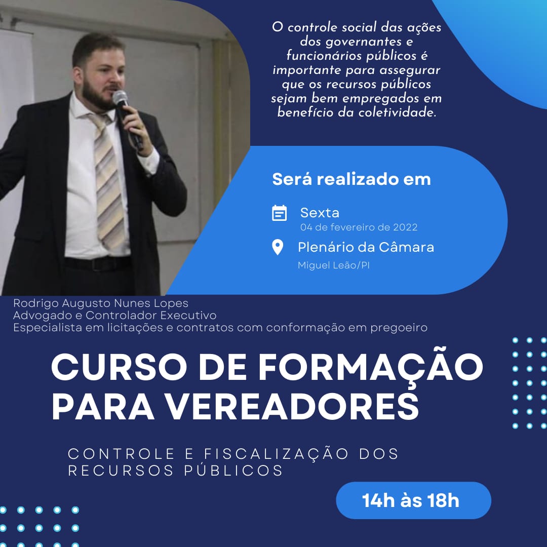 Câmara de Miguel Leão vai realizar Curso de Formação para vereadores da cidade