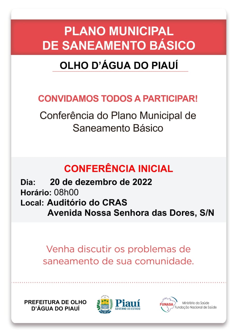 Olho D'água do Piauí realizará a 1° Conferência Municipal de Saneamento Básico